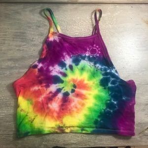 Tie Dye High Neck Fitted Crop Top